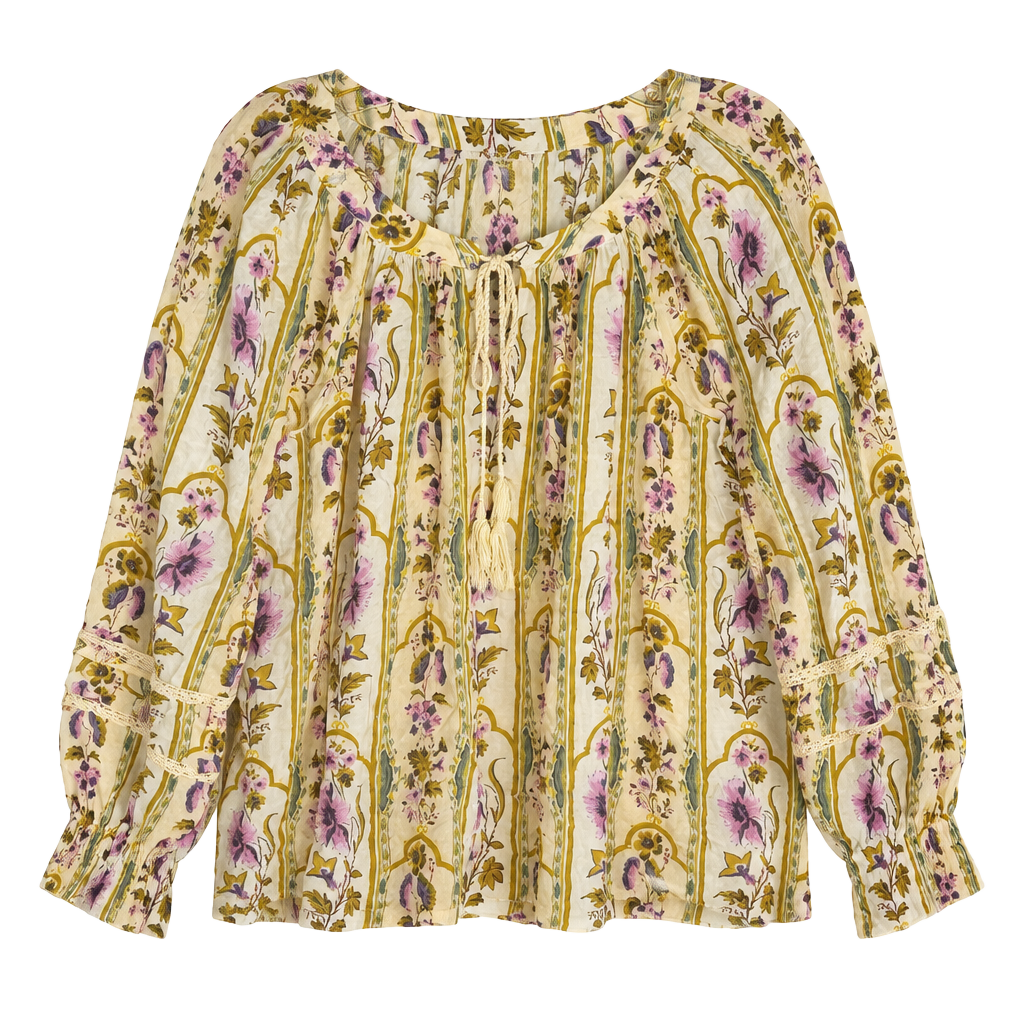 Jane + Delancey Floral Top Blouse Size M Tie Neck Long Sleeve Flowy Cottage 1