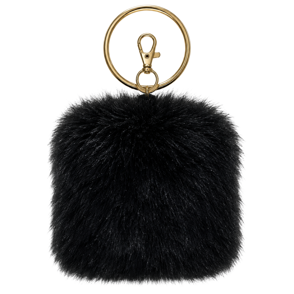 Violet & Brooks Black Faux Fur Wristlet Pouch Key Ring NWT 1