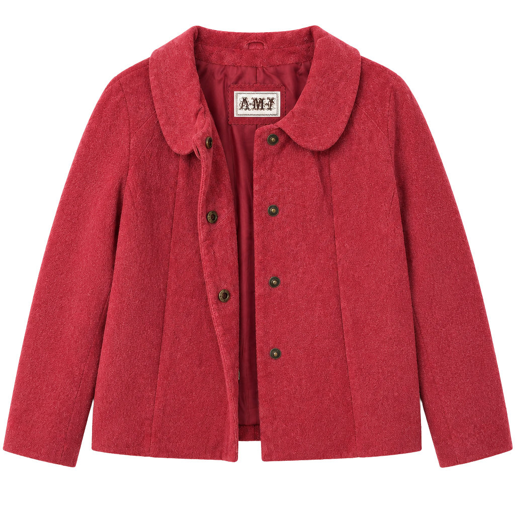 AMX Suede Jacket Size M Pink Leather Snap Button Peter Pan Collar 1