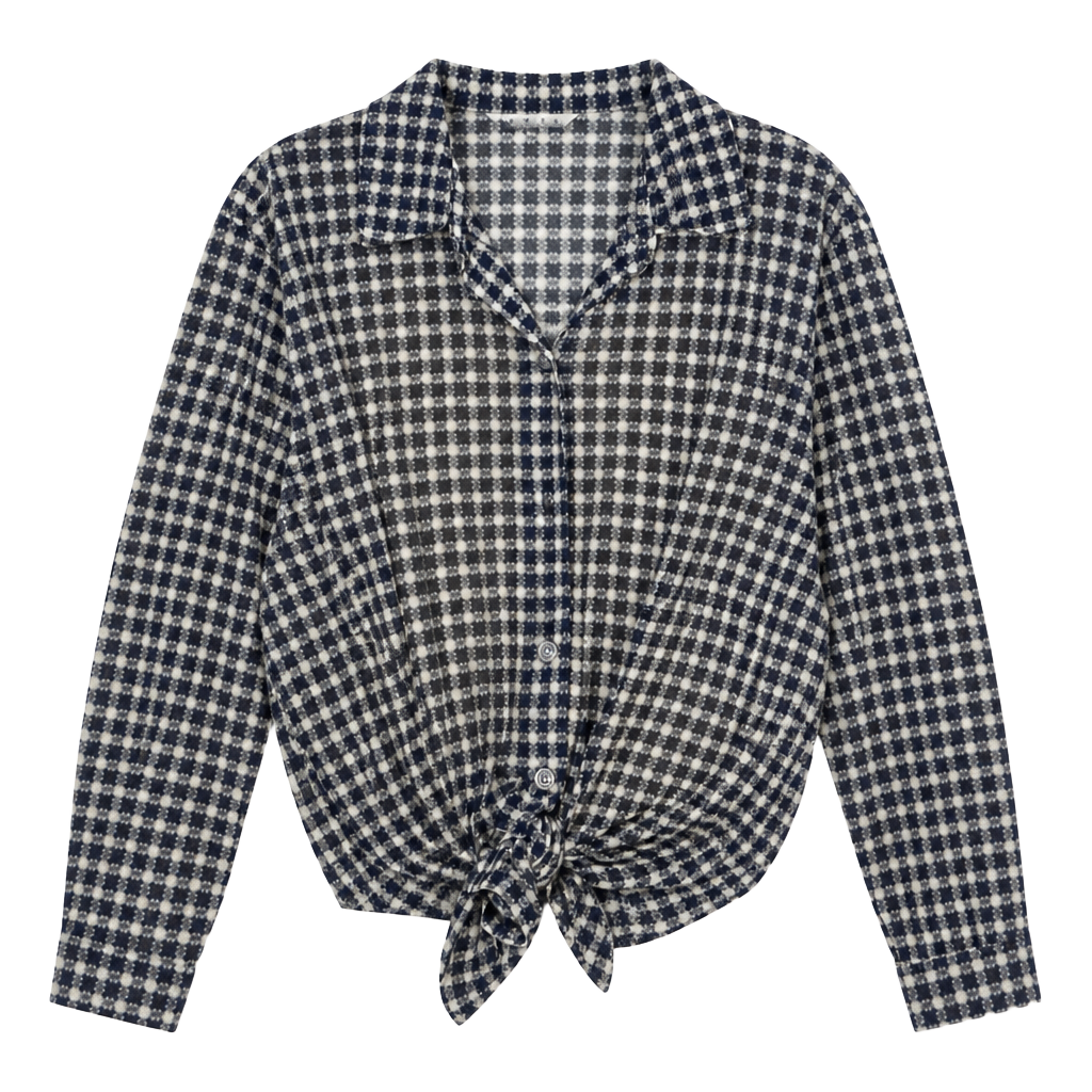 Cabi Navy Blue Gingham Sheer Button-Down Shirt Blouse Size M 1