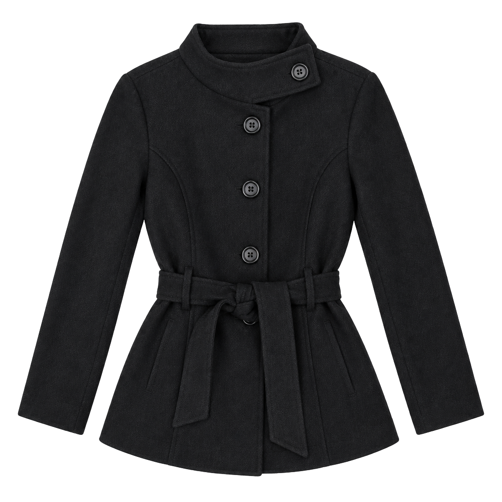 Nicole Miller Wool Blend Coat Size M Black Belted Funnel Neck 1