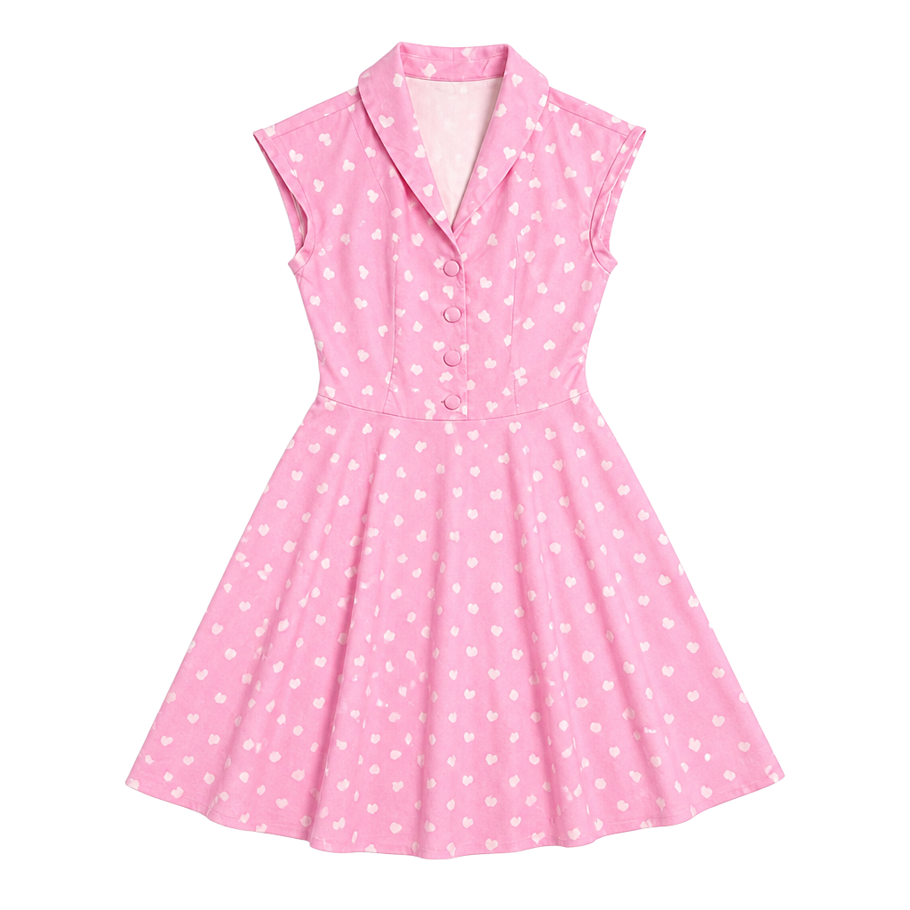 Magnolia Place Pink Heart Print Button Front Dress Size S 1