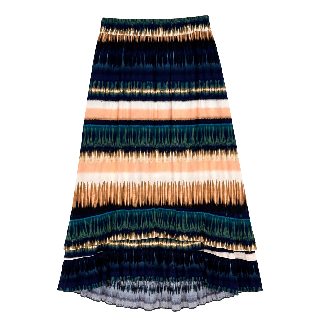 Daniel Rainn Multi-Color Tie Dye Ruffle High-Low Midi Skirt Size S 1