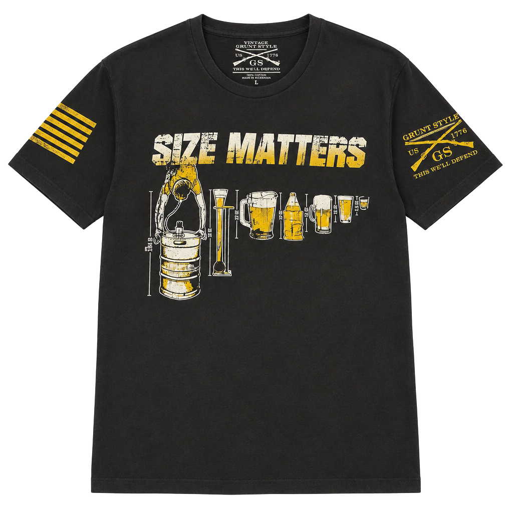 Grunt Style Size Matters T-Shirt, Size XXL, Black Cotton Graphic 1