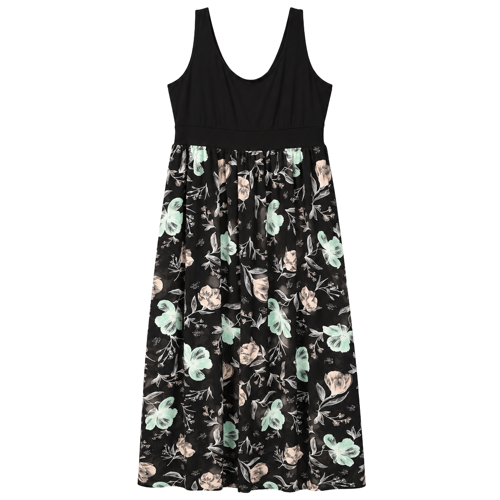 Like NEW! Torrid Maxi Dress Size 1 (XL) Black Floral Chiffon Sleeveless 1