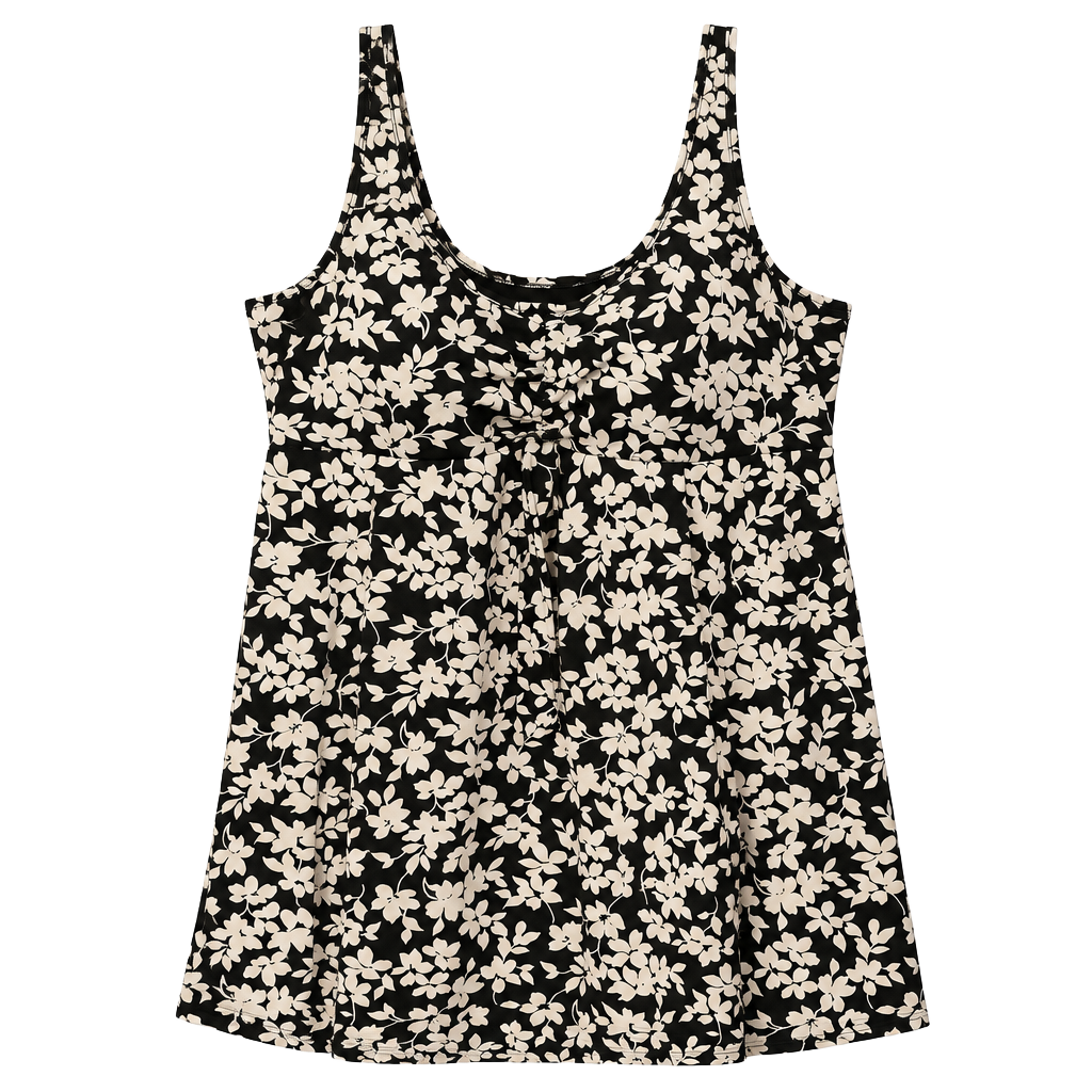 Croft & Barrow Swim Dress Size 3X (24W) Black White Floral One Piece Swimsuit 1