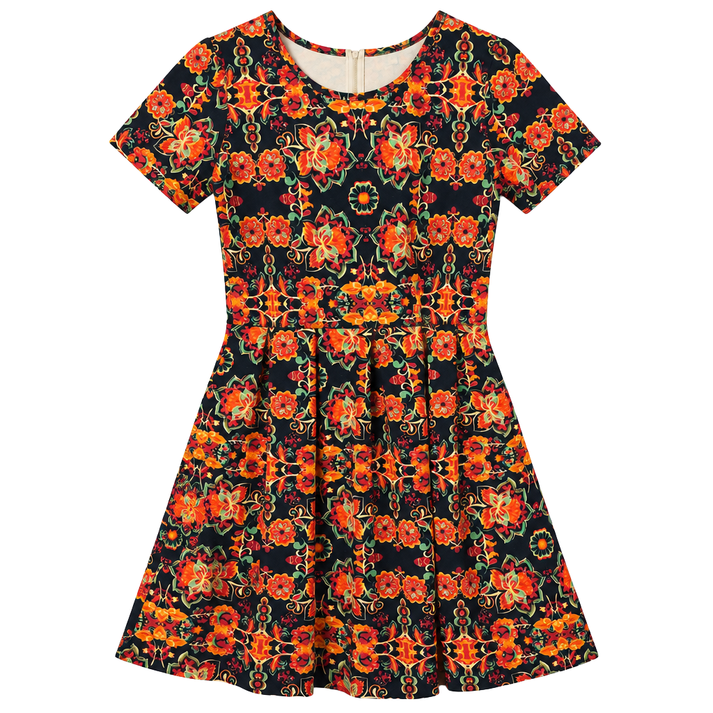 LuLaRoe Amelia Dress Size 3XL Navy Blue Orange Floral Print 1