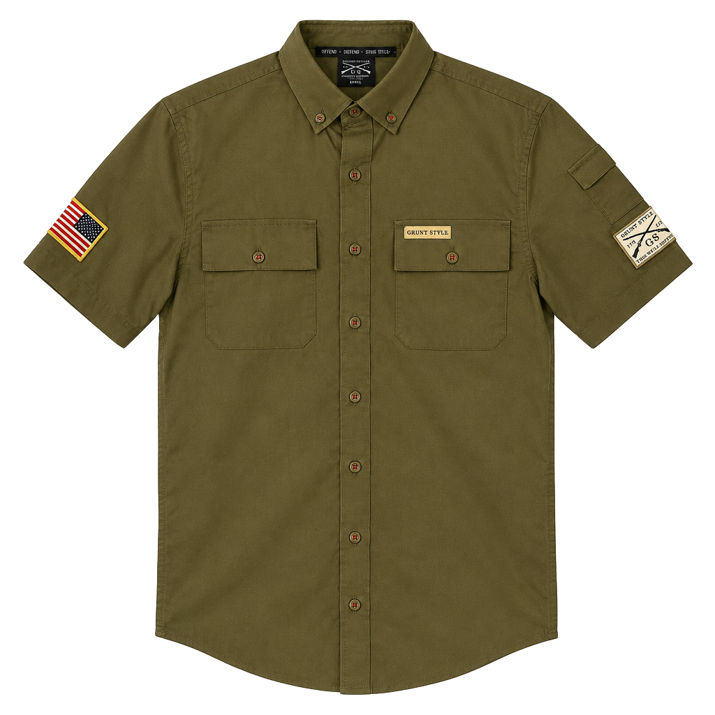 NWT - Grunt Style Button Down Shirt, Size Small, Olive Green Military 1