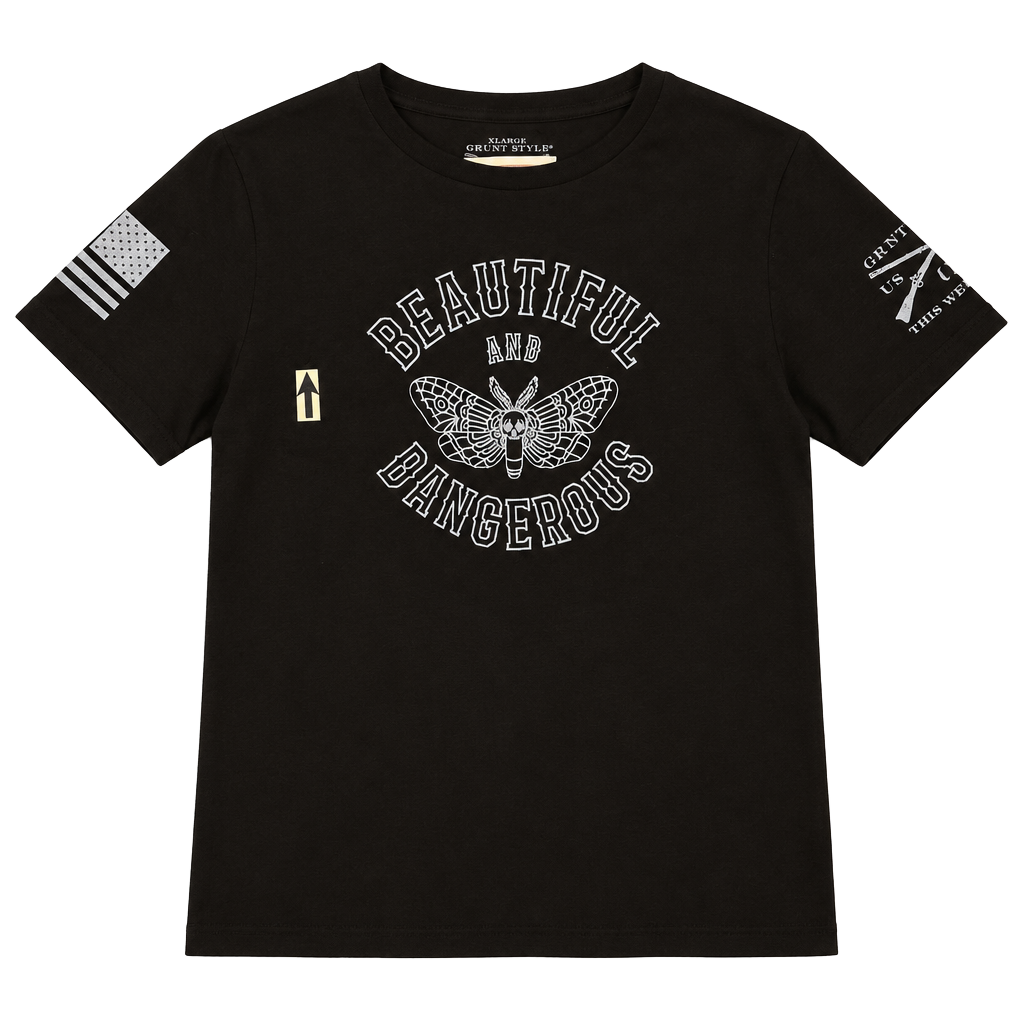 Grunt Style Beautiful And Dangerous T-Shirt, Size XL, Black Moth Graphic 1