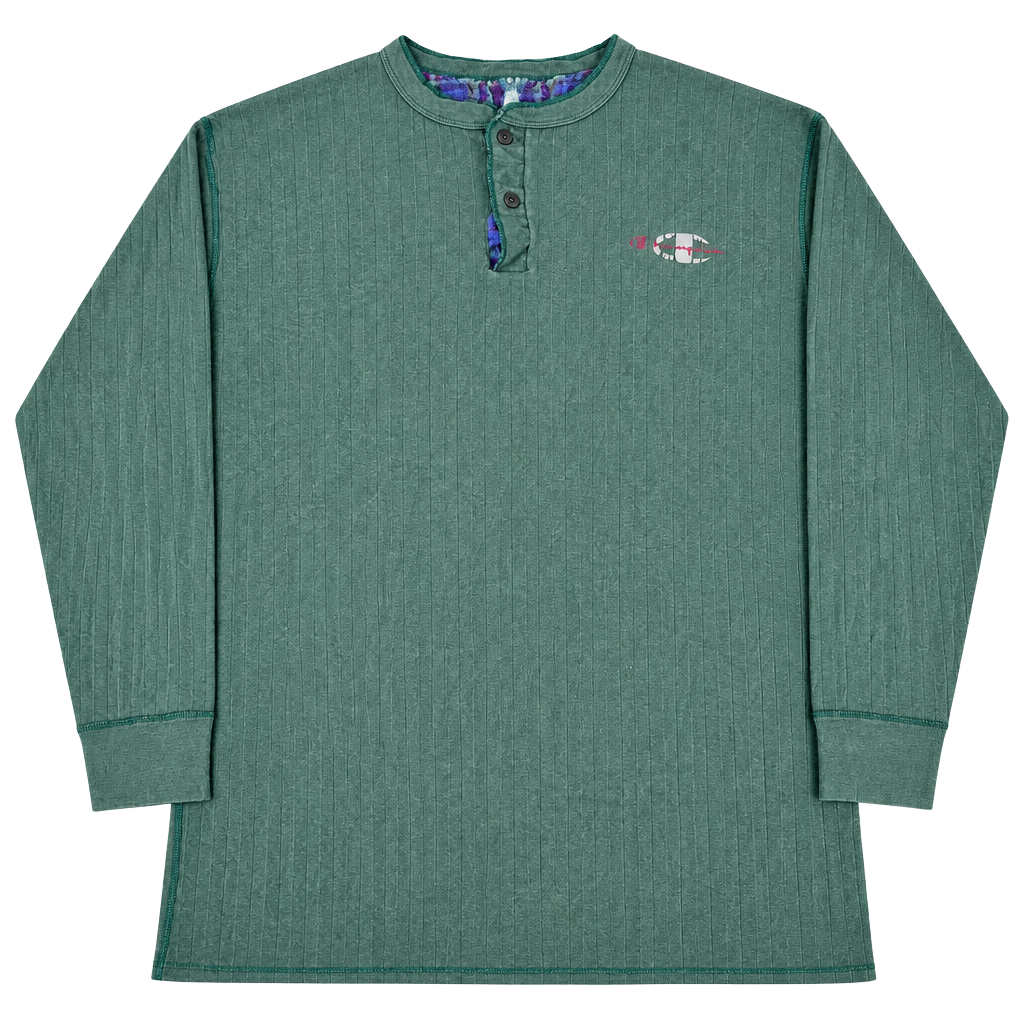 Champion Henley Shirt Size Large Green Long Sleeve 1
