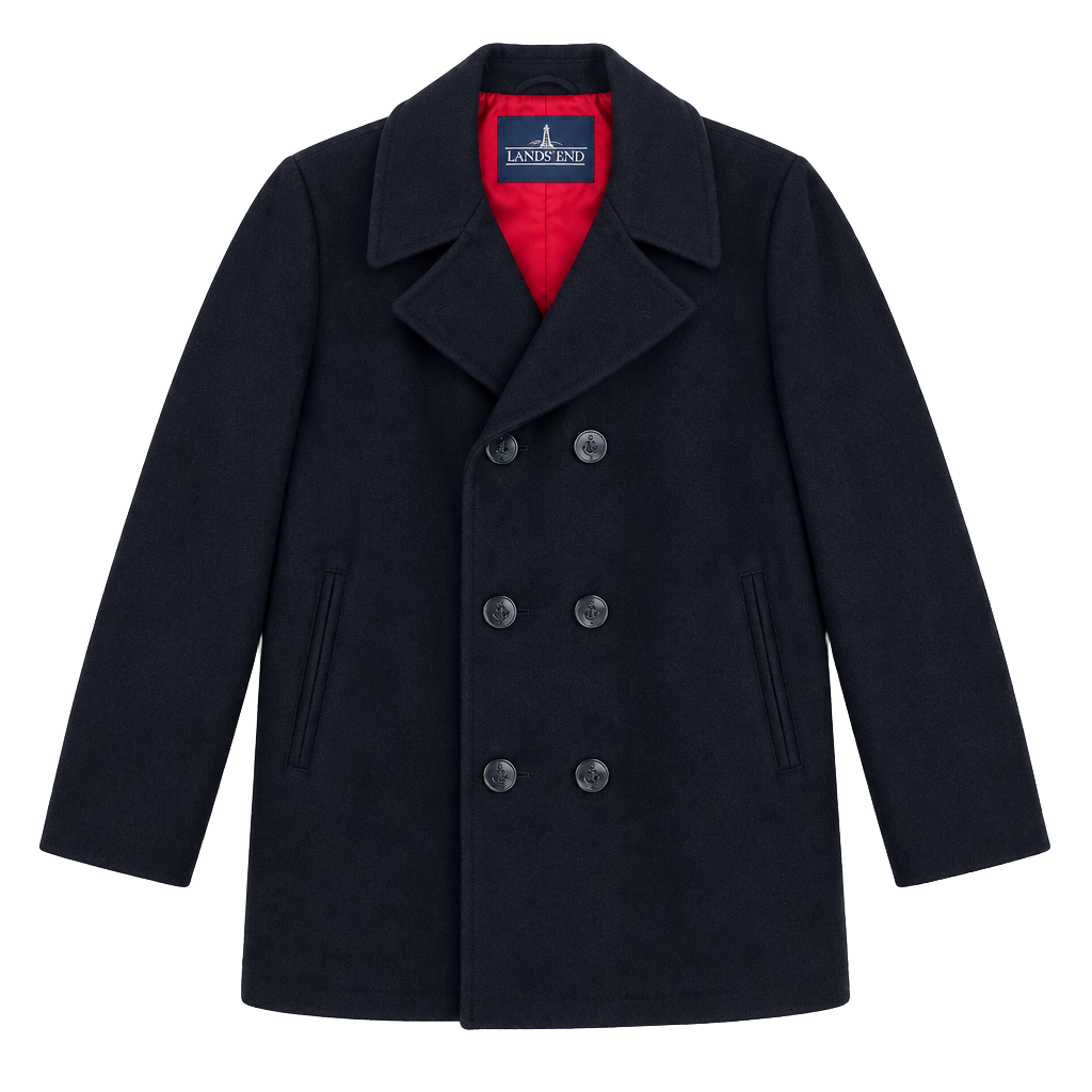 Lands End Vintage Wool Peacoat Mens 44L USA Made Navy Military Coat 1