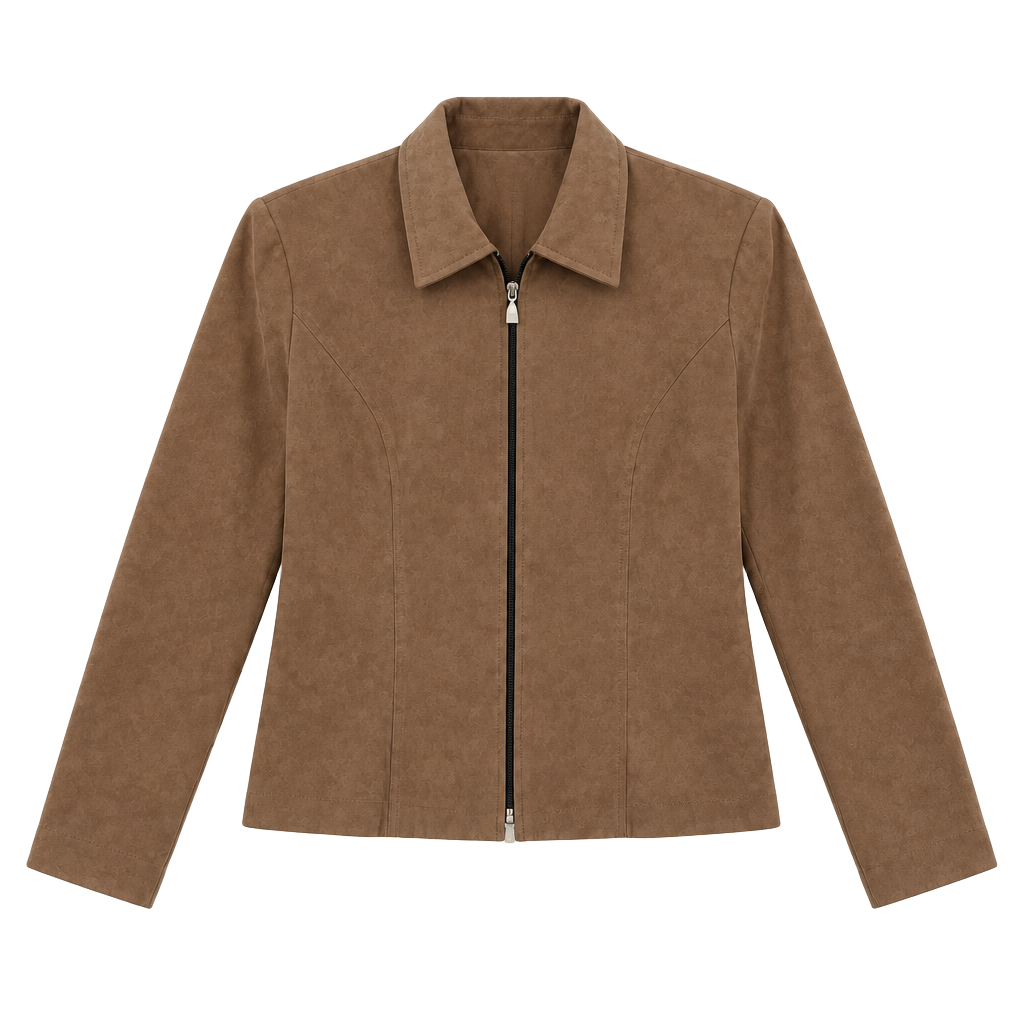 Positive Attitude Brown Faux Suede Zip Front Jacket Women’s Size 8 Career Casual 1