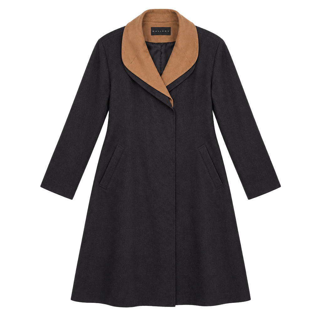 Vintage Gallery Black Swing Coat Womens M Faux Suede Collar Minimalist Jacket 1