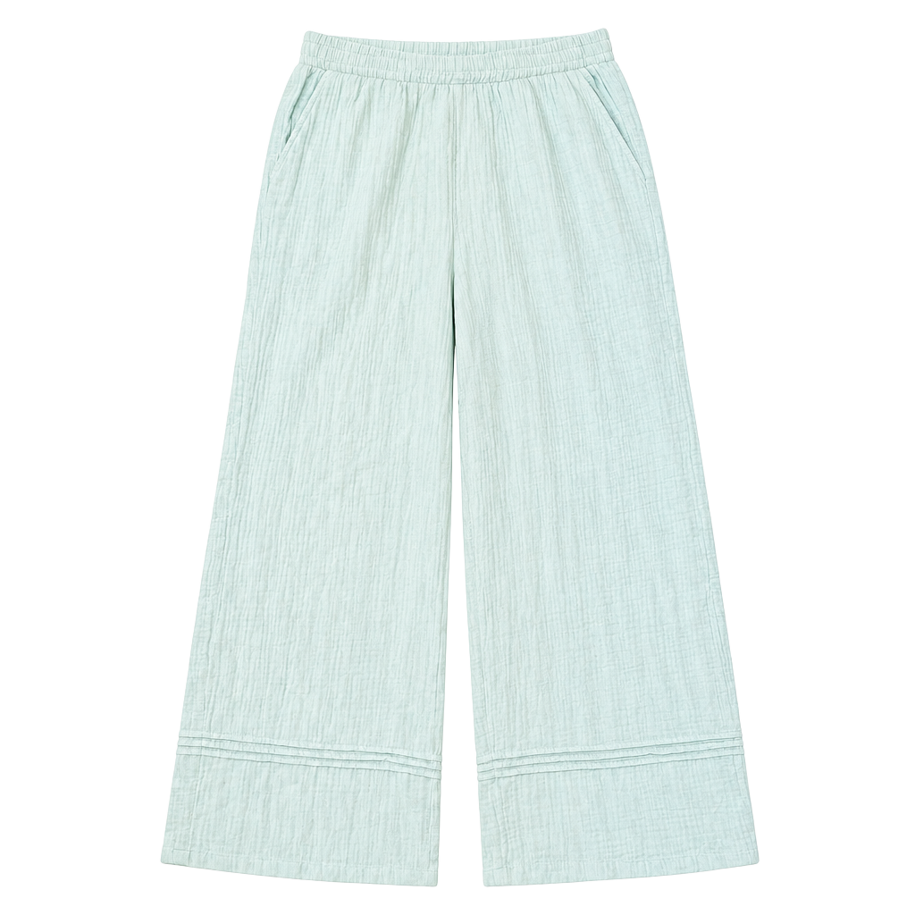 DKNY Pants Light Blue Gauze Wide Leg Elastic Waist 1