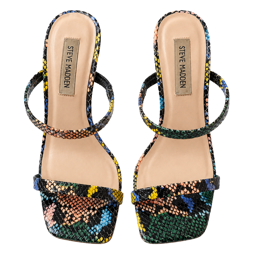 Steve Madden Michelle Heeled Sandal Size 7 Multi Snake Print Square Toe 1
