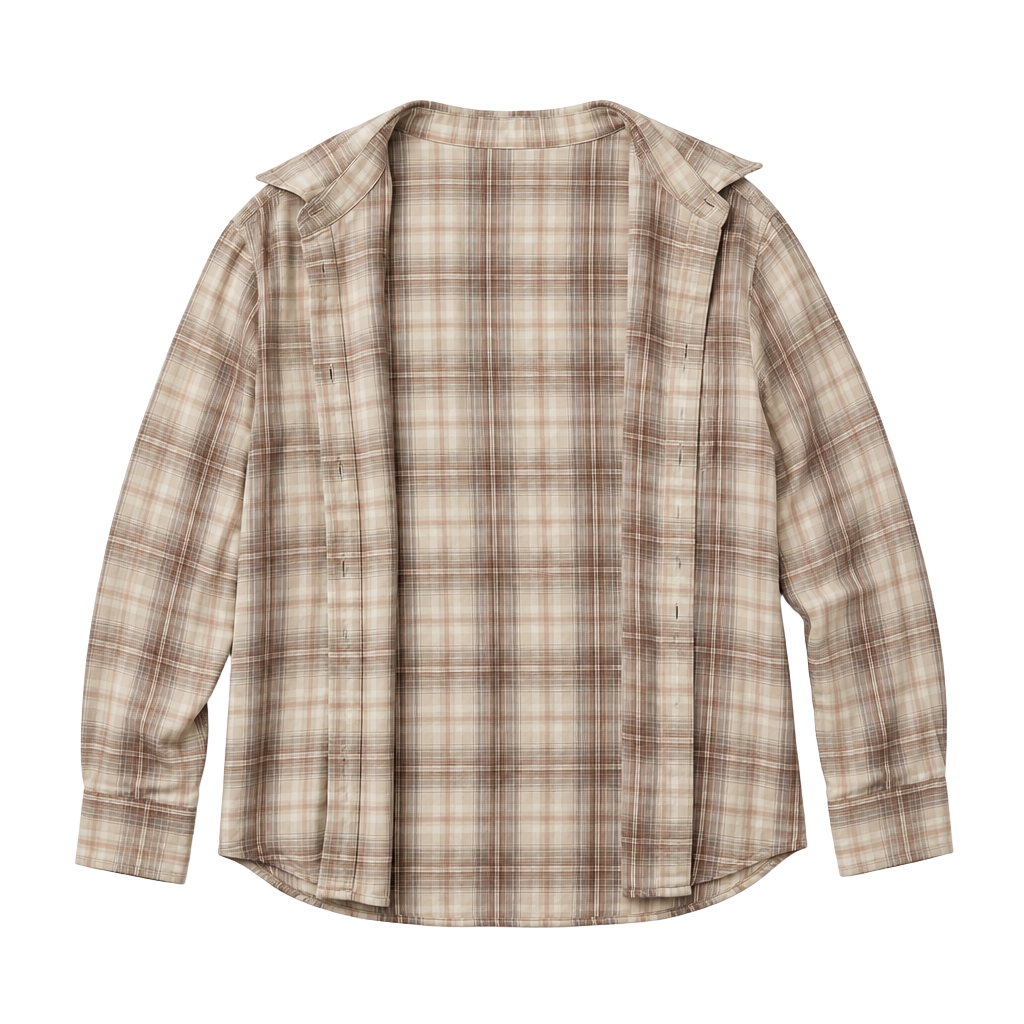 Calvin Klein Plaid Long Sleeve Button-Up Shirt Brown Beige 1