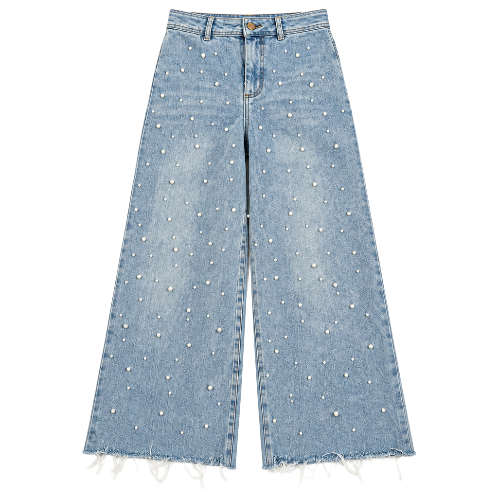 Antonio Melani Wide Leg Frayed Pearl Jeans Size 0 Light Wash 1