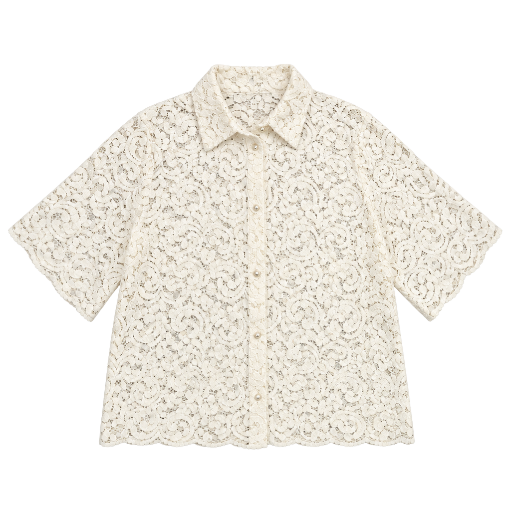 Joie Lace Short Sleeve Button Down Shirt Size L Cream 1