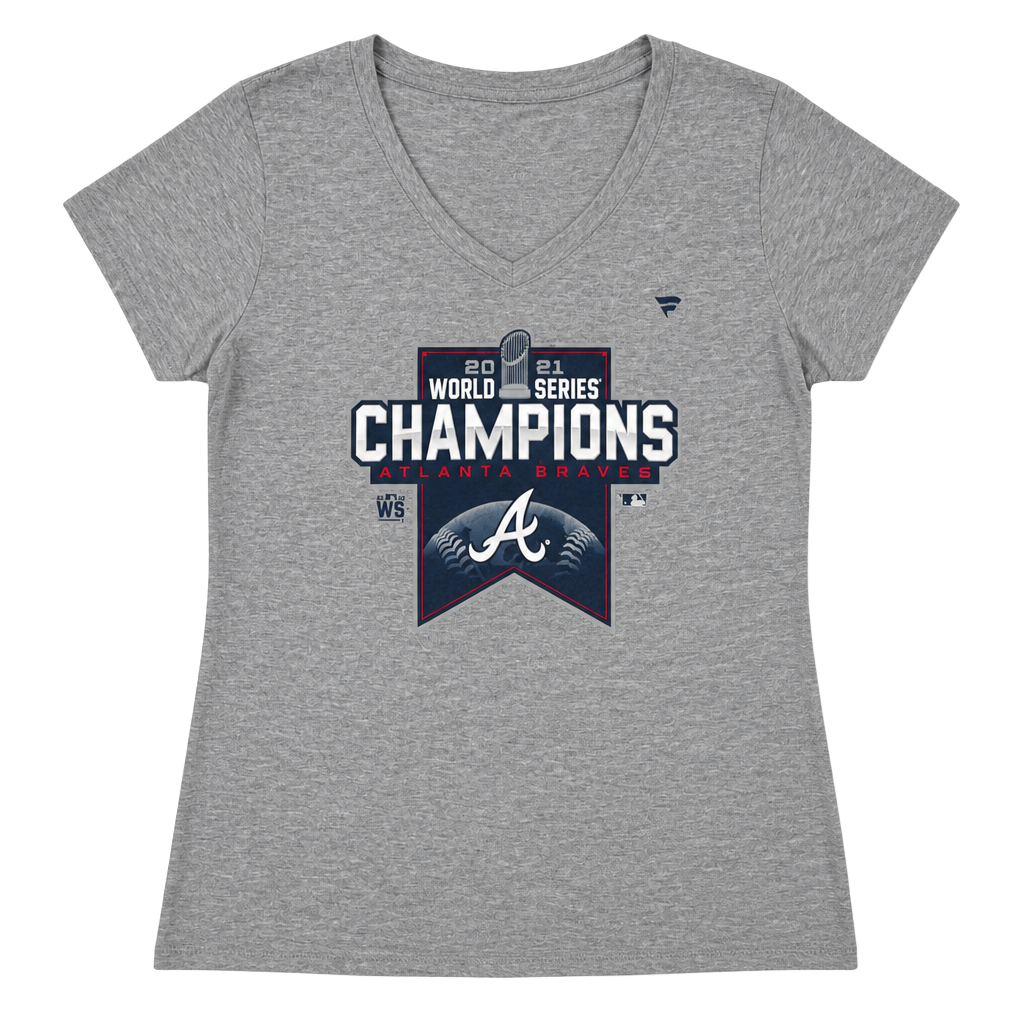 Fanatics Atlanta Braves 2021 World Series Champions Grey V-Neck T-Shirt Size Medium 1