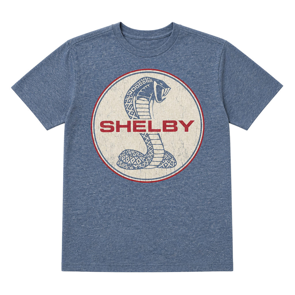 Shelby Cobra Logo Graphic T-Shirt Heathered Blue Size S 1