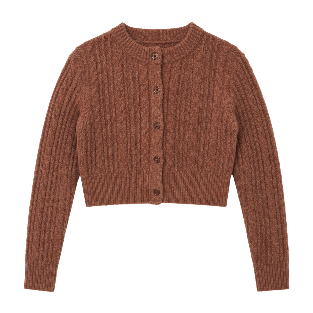 Urban Outfitters Cropped Cable Knit Fuzzy Cardigan in Terracotta 1