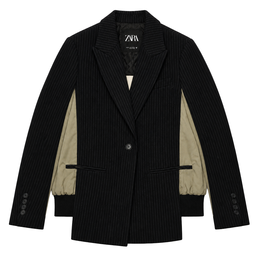 Zara Pinstripe Blazer Size XS Navy Bomber Hybrid Jacket 1