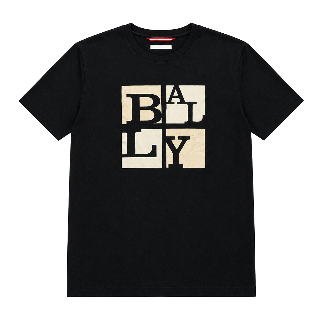 Bally Graphic Print Crew Neck T-Shirt Size 38 Navy Blue Cotton 1
