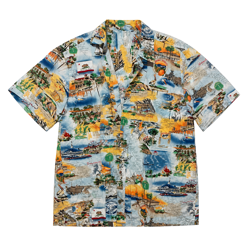 High Seas Trading Co. Button Down Shirt Size L California Map Print 1