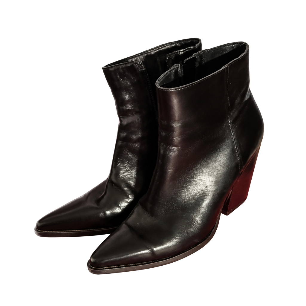 Jeffrey Campbell Pointed Toe Heeled Ankle Boots Black Leather 1