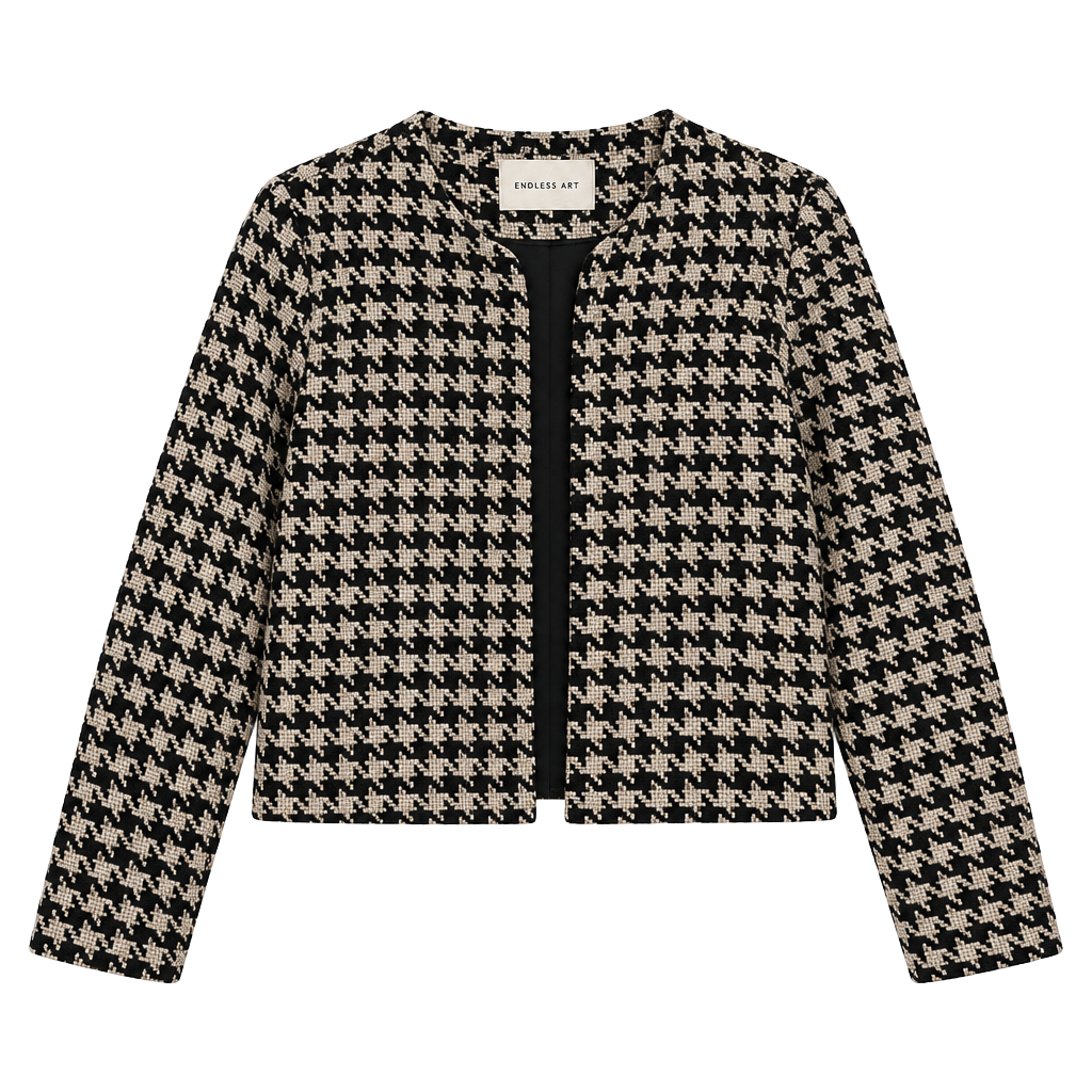 Amour Vert Claudia Upcycled Houndstooth Jacket Size L Black White 1