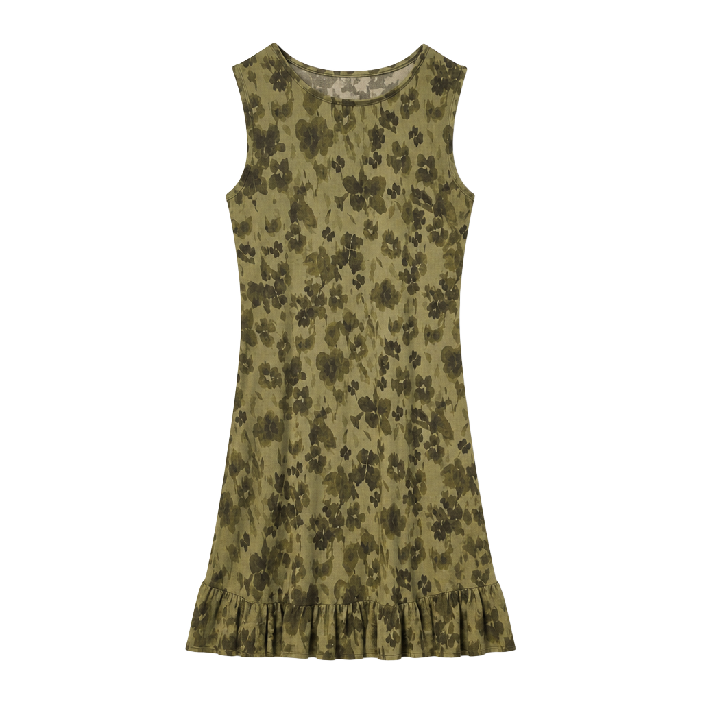 MICHAEL Michael Kors Sleeveless Green Floral Ruffle Hem Dress 1
