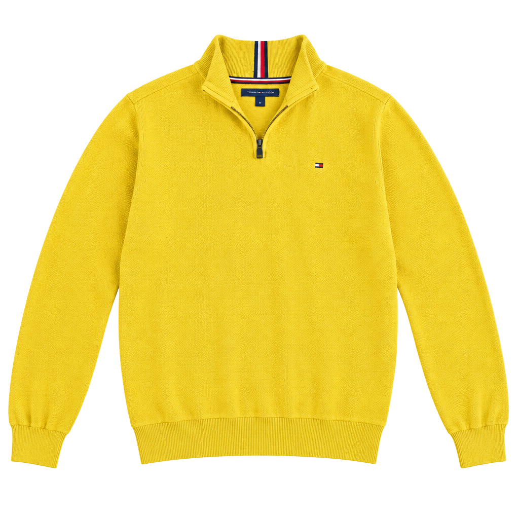 Tommy Hilfiger Quarter Zip Sweater Size L Yellow Cotton Pullover 1