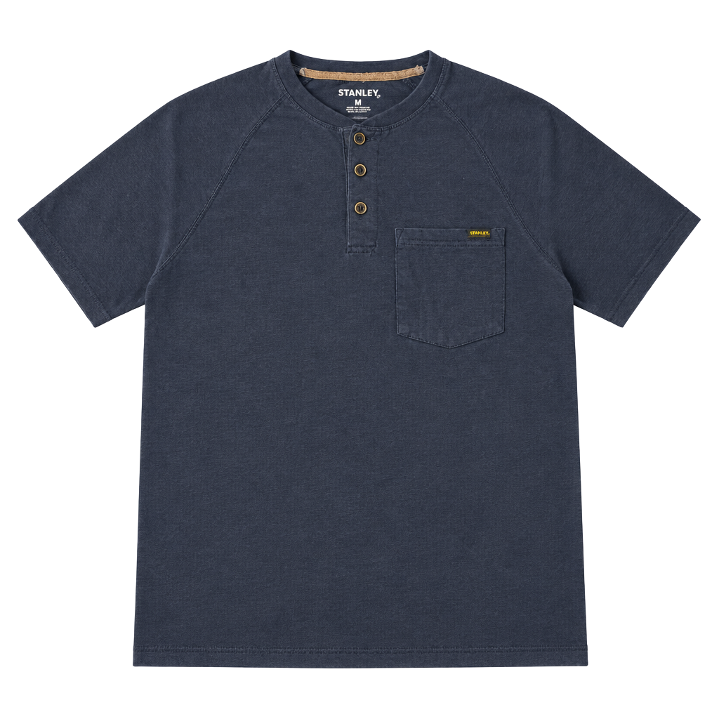 Stanley Henley Shirt Size M Black Short Sleeve Pocket 1