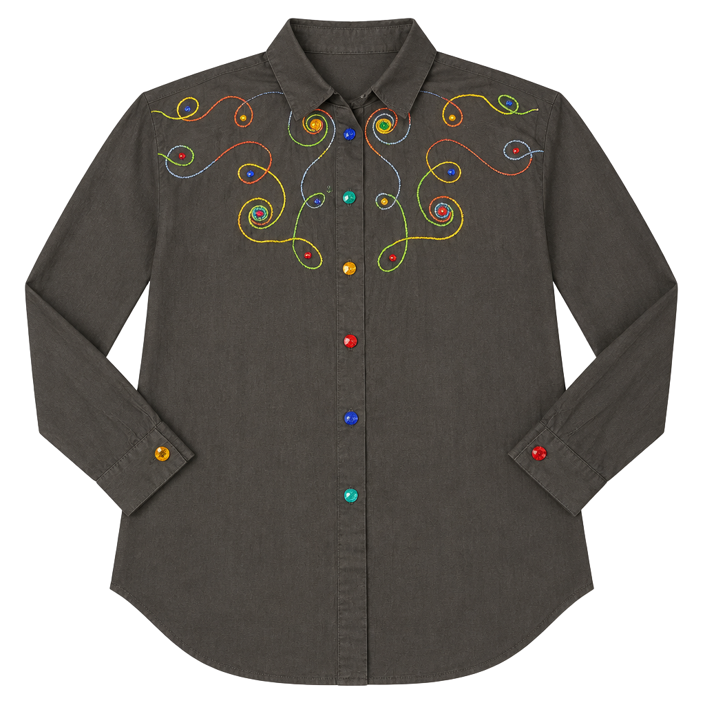 Vikki Vi Embellished Button Down Shirt Black 1