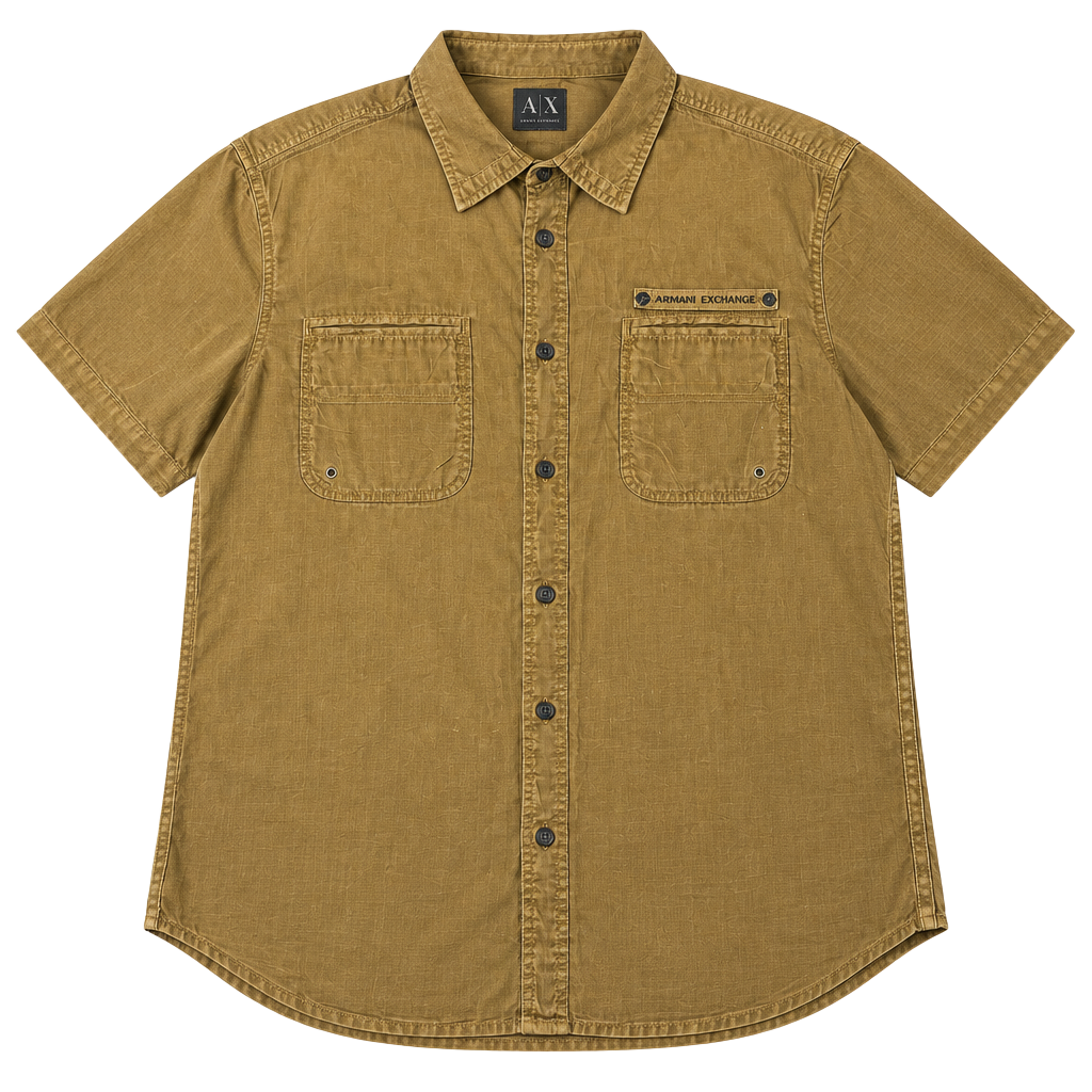 Armani Exchange Short Sleeve Button Down Shirt Brown 1