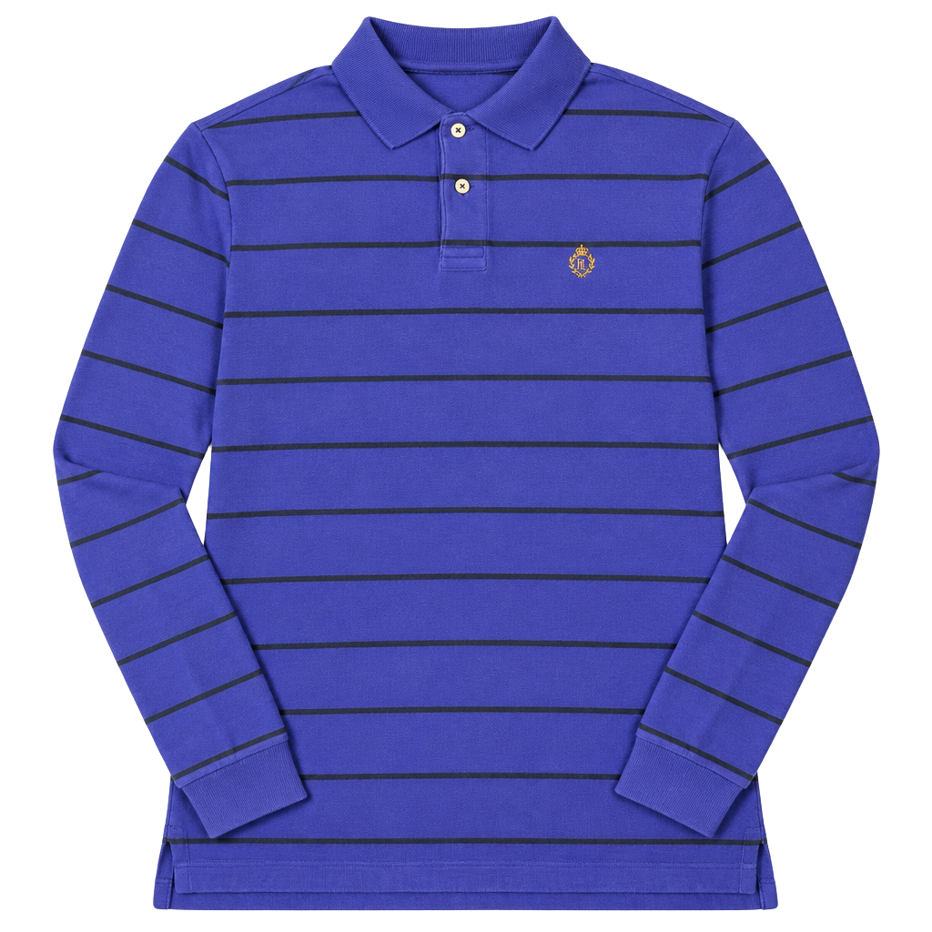 Lauren Ralph Lauren Long Sleeve Polo Shirt Size L navy Striped 1