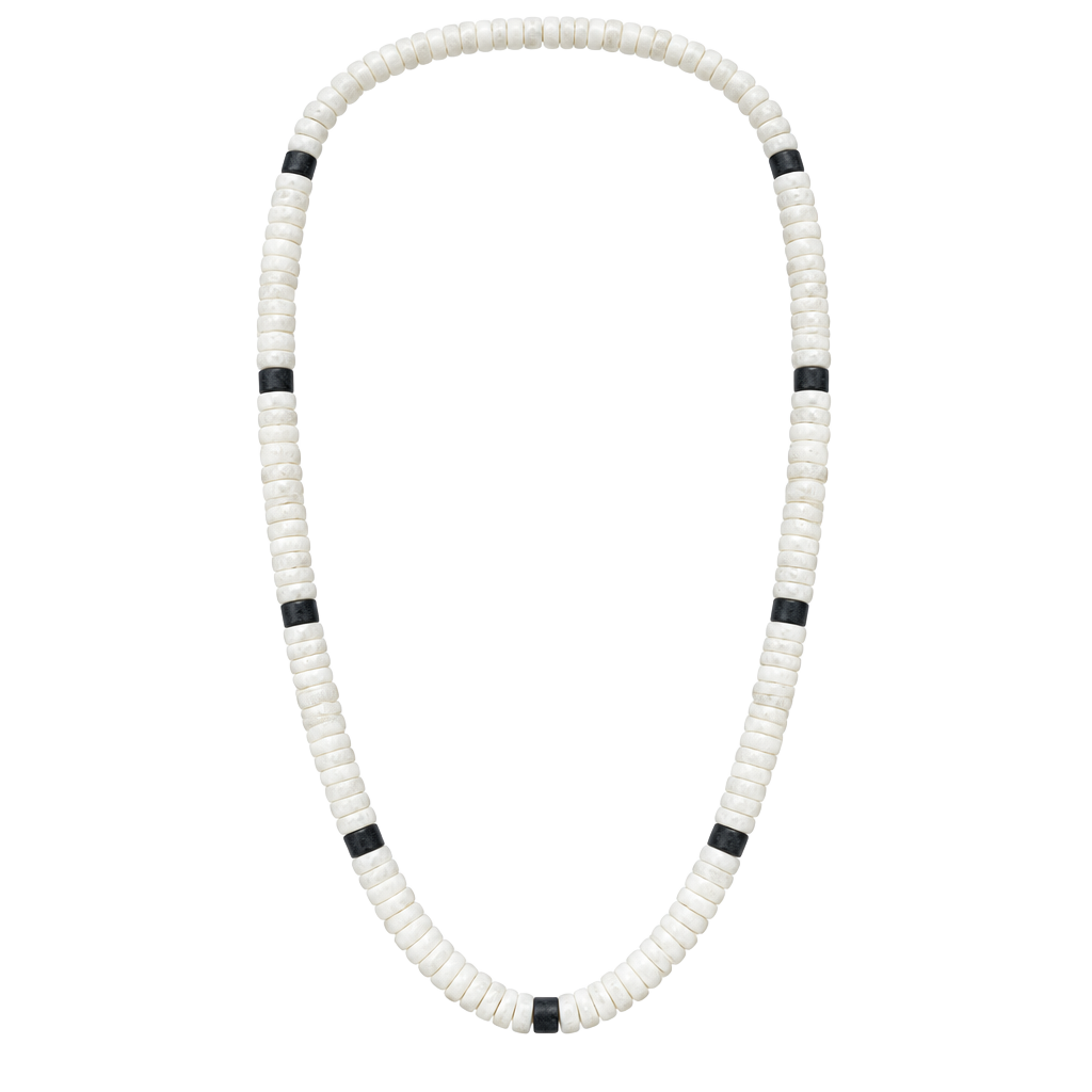 Vtg 70's Puka Shell Beach Vibe Surfer 17" Necklace Boho Barrel Clasp Black & Wht 1