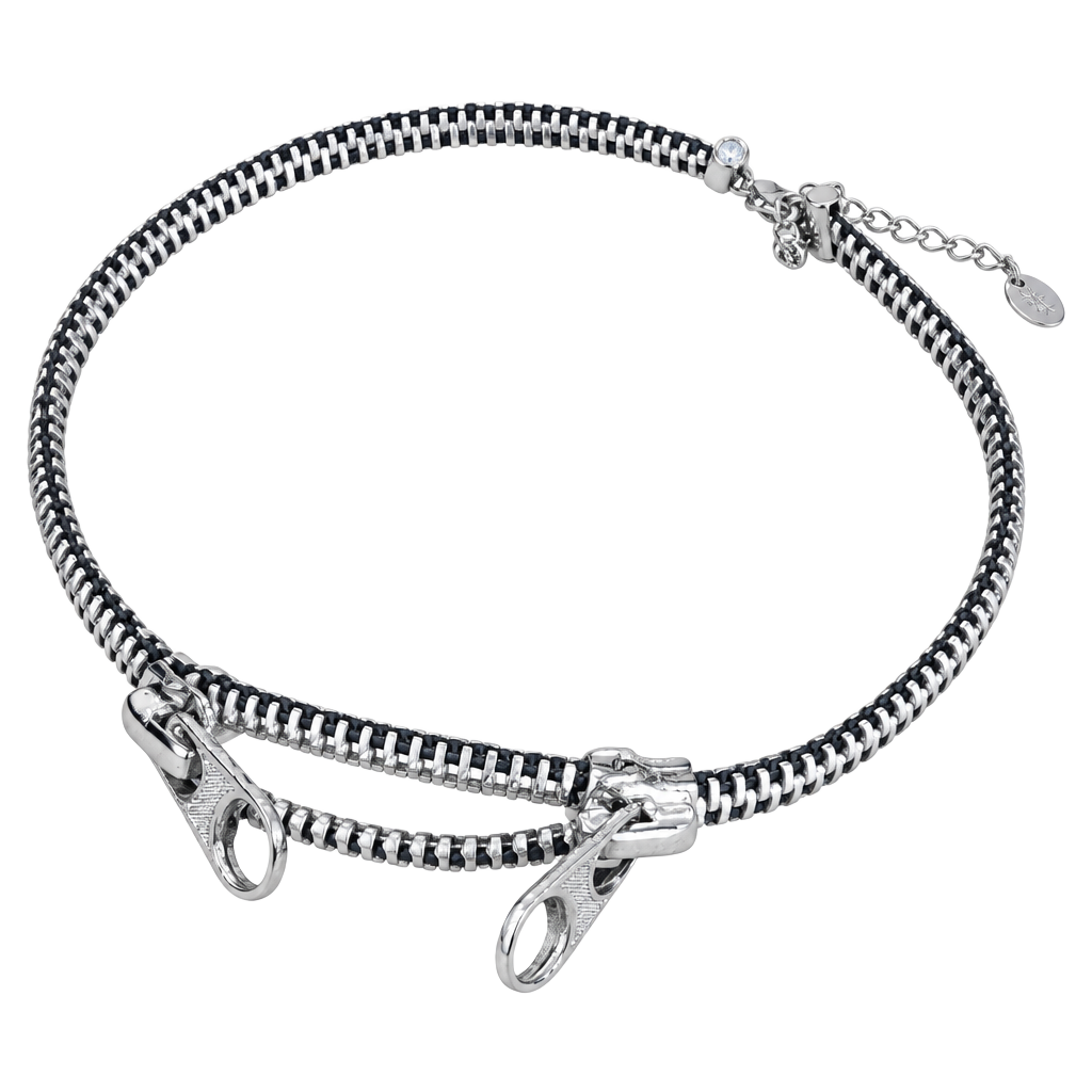 BCBGMAXAZRIA Zipper Necklace Punk Goth Black Silver Statement Halloween 1