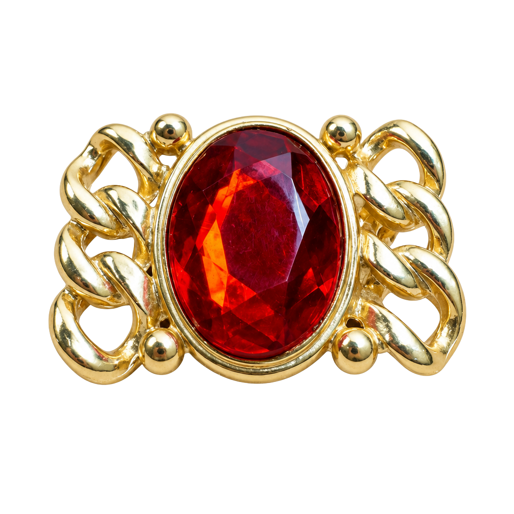 Vintage Red Faceted Glass Brooch Gold Tone Large Oval Stone Statement Pin 1
