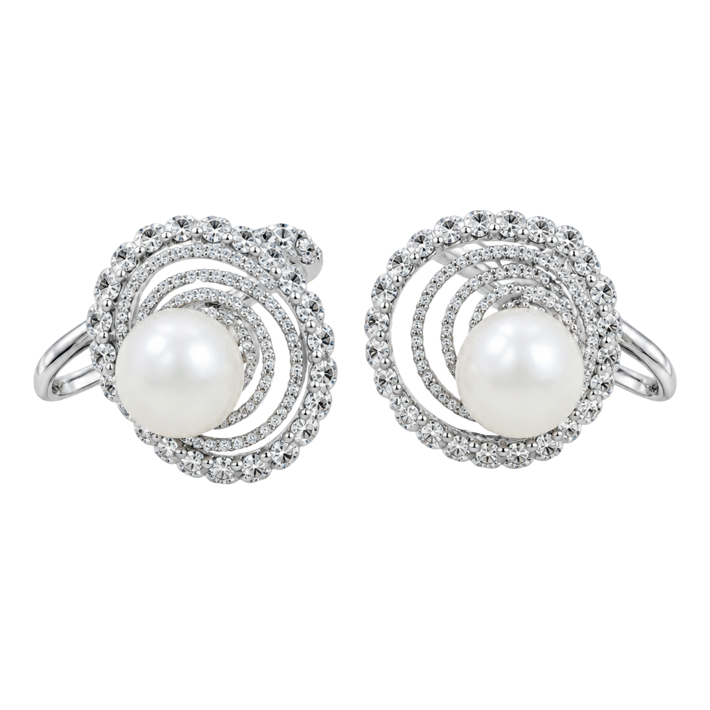 Vintage Sterling Silver Genuine Pearl Screw Back Earrings Swirl Floral 1