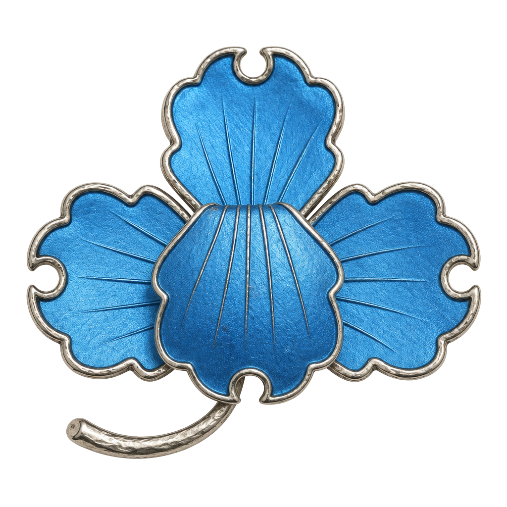 Vintage Satin Blue Enamel Flower Brooch Pin Gold Tone Floral Stem 1