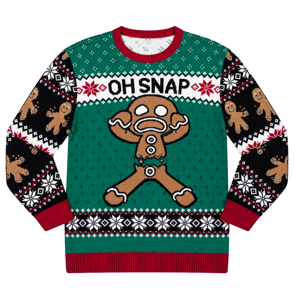 Ugly Christmas Sweater Oh Snap Gingerbread Man Size XXL Green Holiday Knit 1