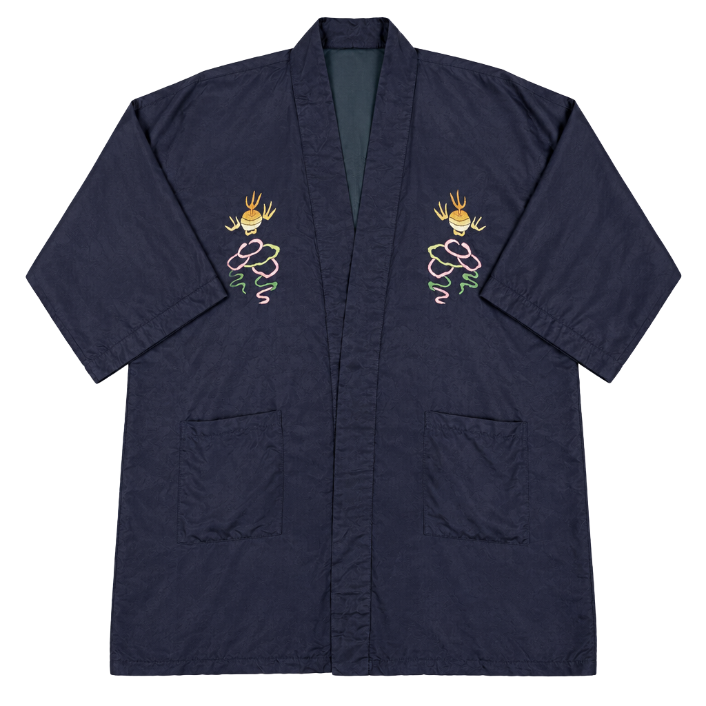 Vintage Golden Dragon Silk Robe Jacket Hand Embroidered Black Short Kimono Sz M 1