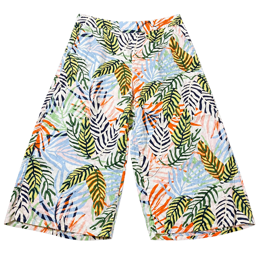 Tahari Cruise Linen Tropical Leaf Print Wide Leg Cropped Pants XL 1