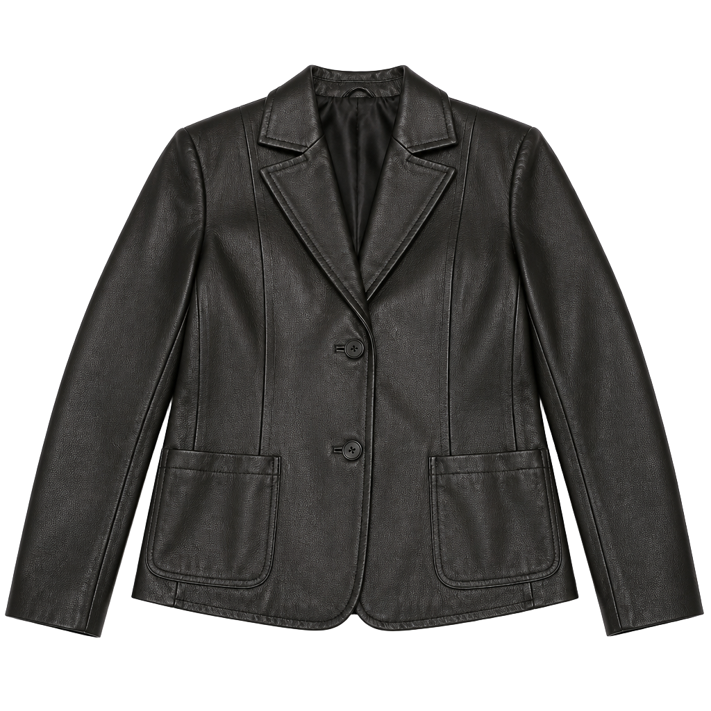 Marc Mattis Women's Black 100% Genuine Leather 2-Button Pocket Blazer Jacket XL 1