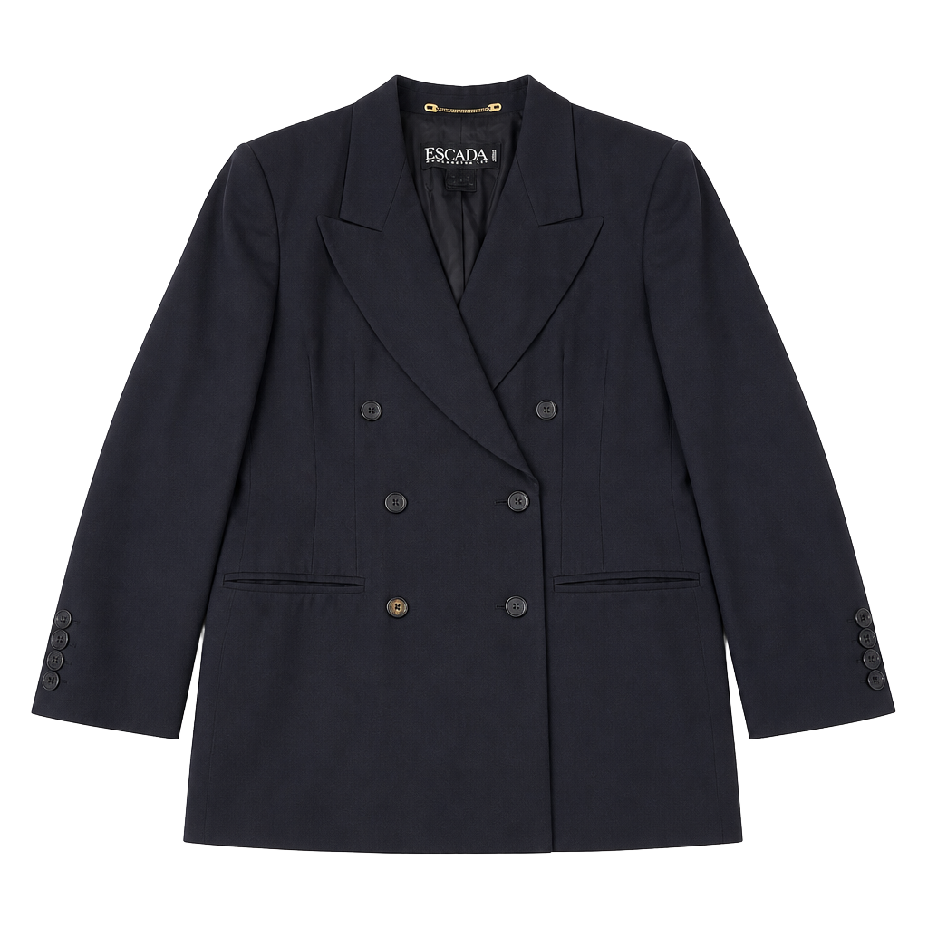 Vintage Escada Navy Blue Double Breasted Wool Blazer Jacket Size 42 1