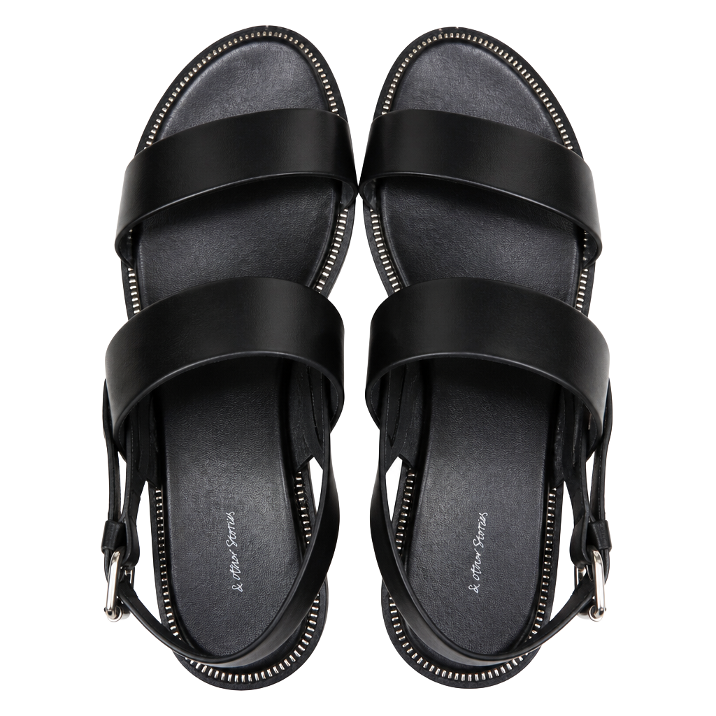 & Other Stories Black Leather Diagonal Slingback Sandals 1