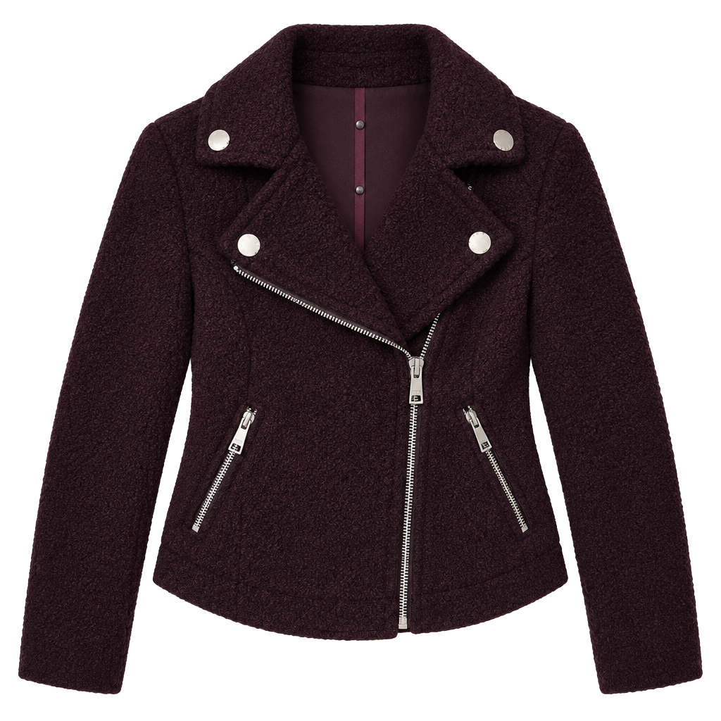 Vigoss Faux Fur Teddy Moto Jacket Size S Burgundy 1