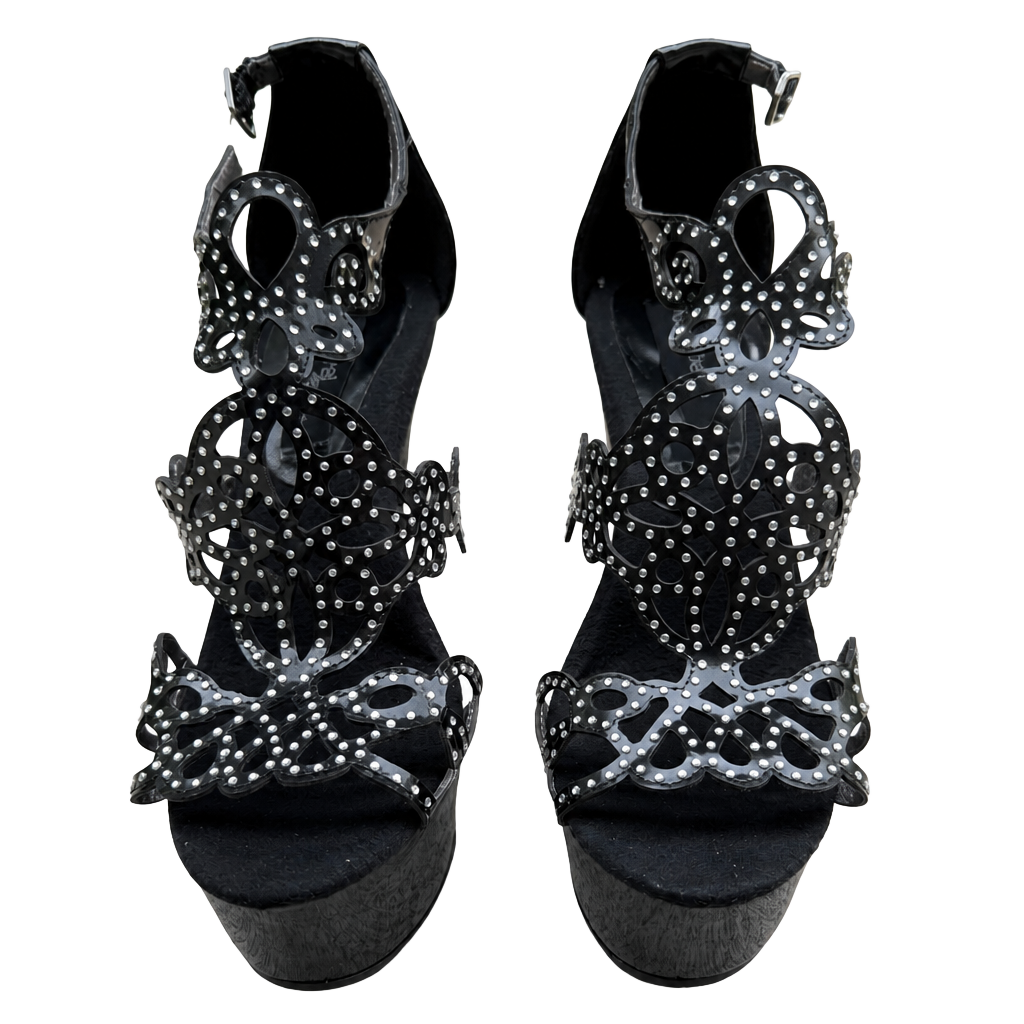 Highest Heel Collection Black Patent Rhinestone Cutout Platform Stiletto Heels 1