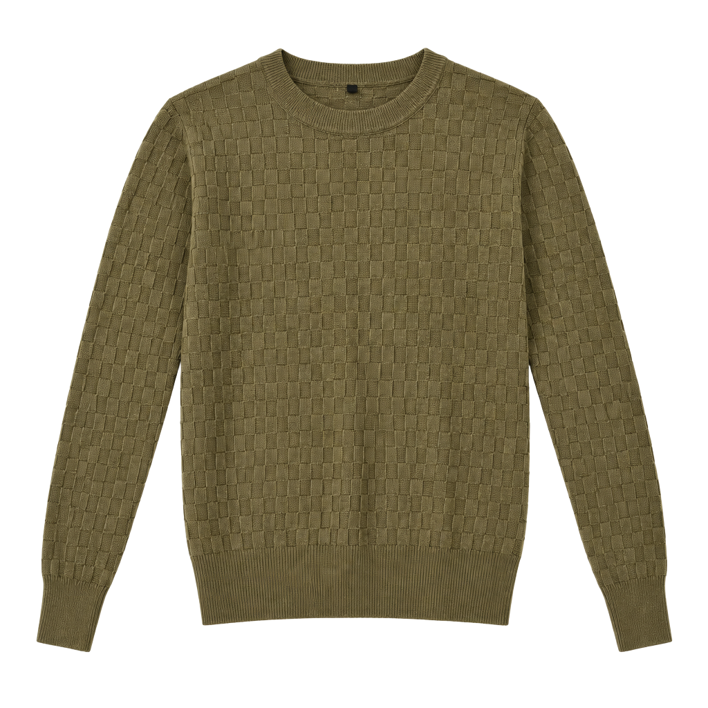 Checkered Knit Sweater Size L Olive 267 1